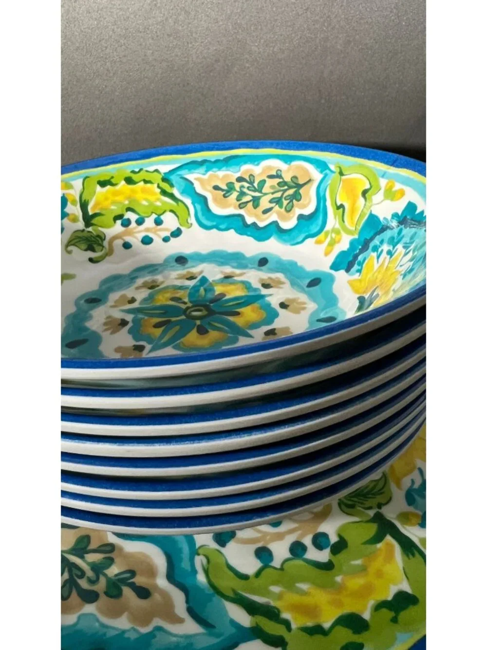 8 Better Homes & Gardens Aqua Watercolor Melamine Dinner Plates & Bowls